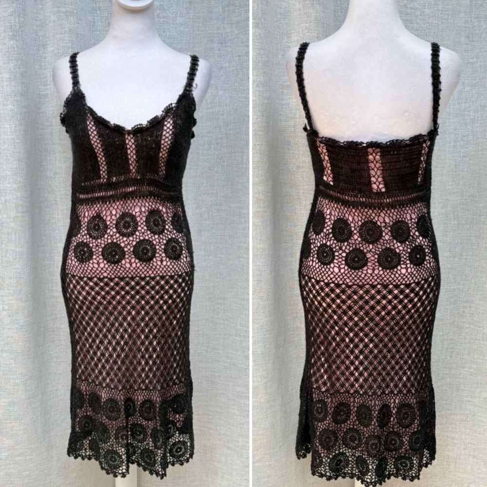 Baldanza  Y2K pink black crochet mini dress